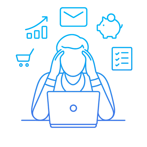 Business owner overwhelmed with multiple tasks - sales, admin, and service management