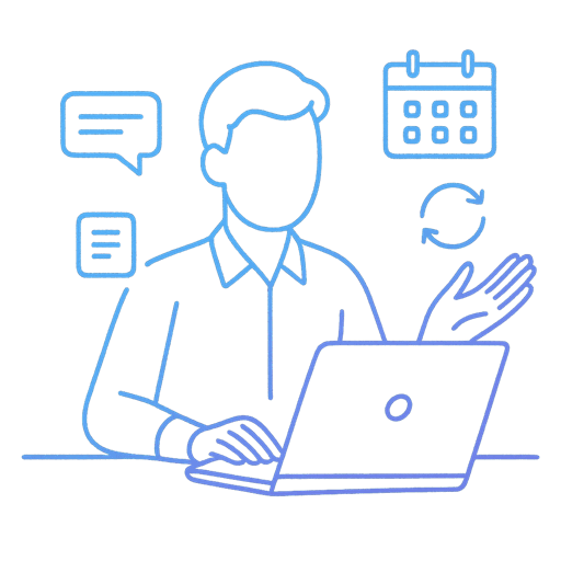 Person managing client requests with automated chat responses